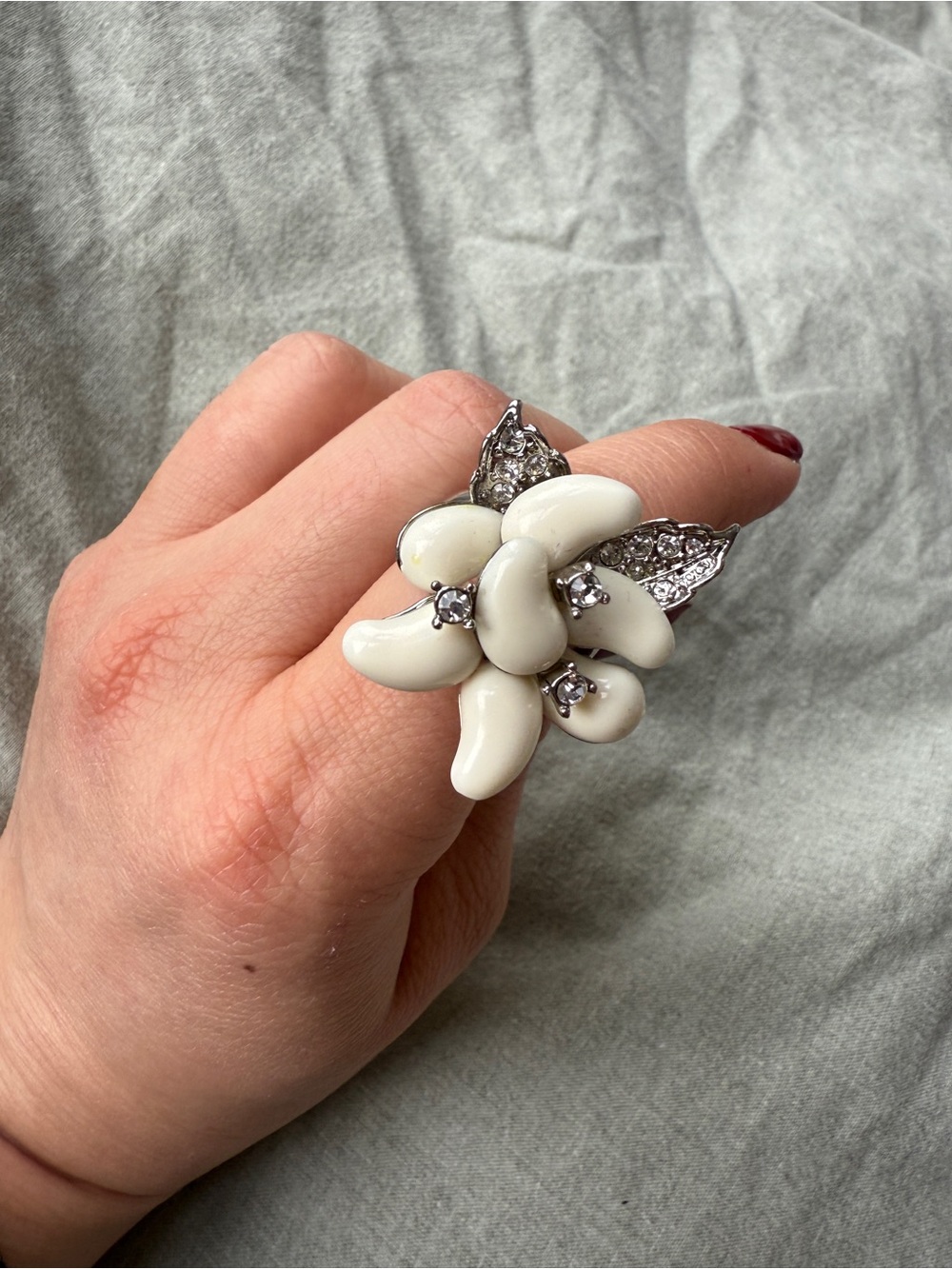 NWT 90s Camille Lucie Rhinestones Luxury Designer Statement Sterling Silver Ring